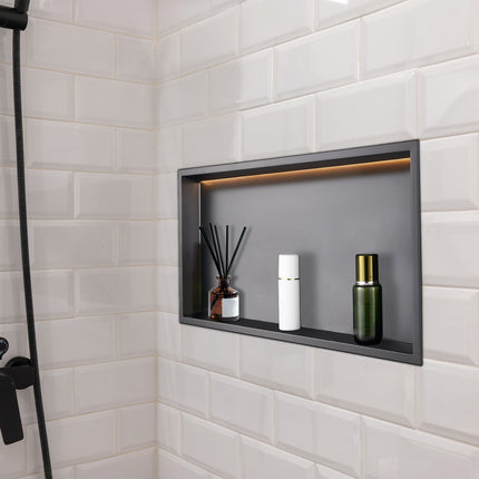 Shower Niche, Recessed Wall, LED, 304 Stainless, Black