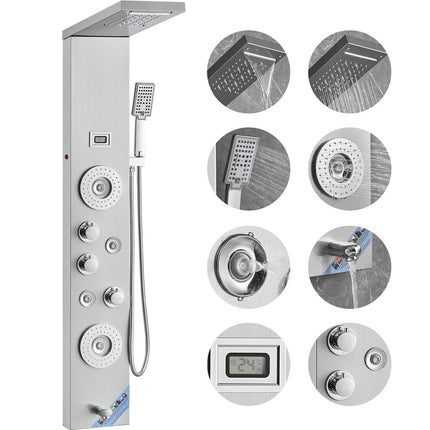 Shower Panel System, 6 Modes, LED Display, Stainless Steel