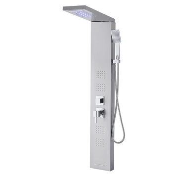 Shower Panel Tower, 53 In Stainless Steel, LED, 5-Function