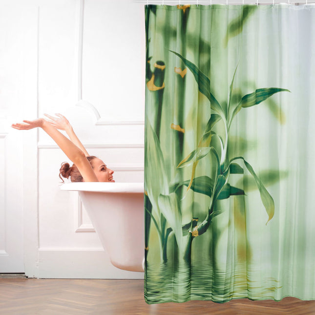 Shower curtain bamboo green