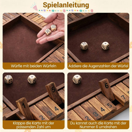 Shut The Box Game for 2-4 Players, Pine Wood, Brown