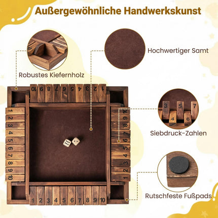 Shut The Box Game for 2-4 Players, Pine Wood, Brown