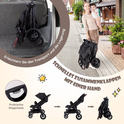 Sibling stroller foldable twin stroller with adjustable backrest portable twin buggy dark gray