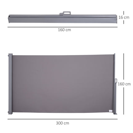 Side awning in gray polyester for privacy and sun protection, 3x1.6m
