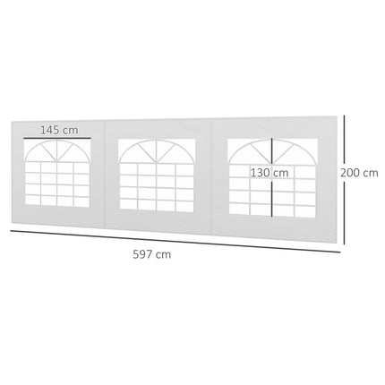 Pavilion side panel with window, 6x2m Waterproof White