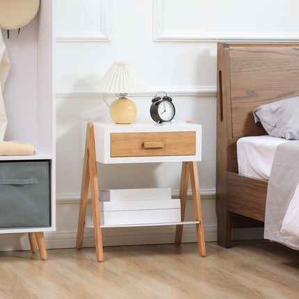White & Natural bedside table with drawer, 45x35x54.5 cm