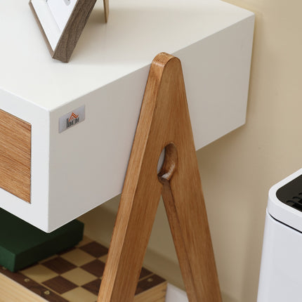 White & Natural bedside table with drawer, 45x35x54.5 cm