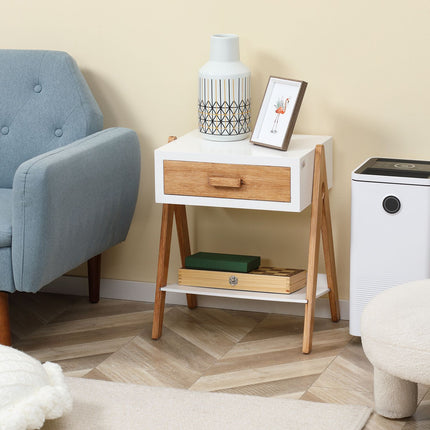 White & Natural bedside table with drawer, 45x35x54.5 cm