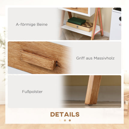 White & Natural bedside table with drawer, 45x35x54.5 cm