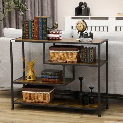 Black narrow console table - 4 shelves & lace cover