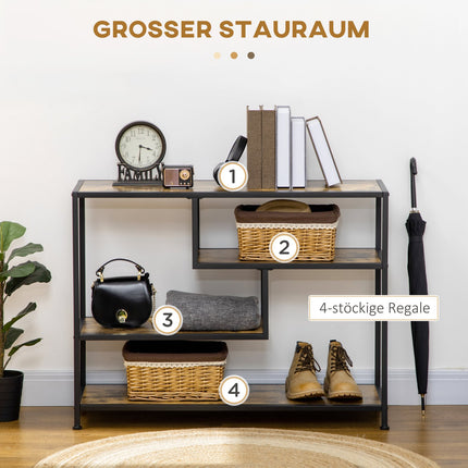 Black narrow console table - 4 shelves & lace cover