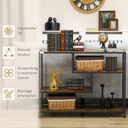 Black narrow console table - 4 shelves & lace cover