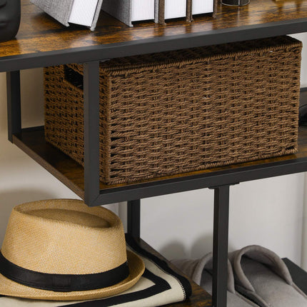 Black narrow console table - 4 shelves & lace cover