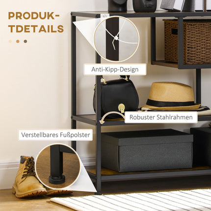 Black narrow console table - 4 shelves & lace cover
