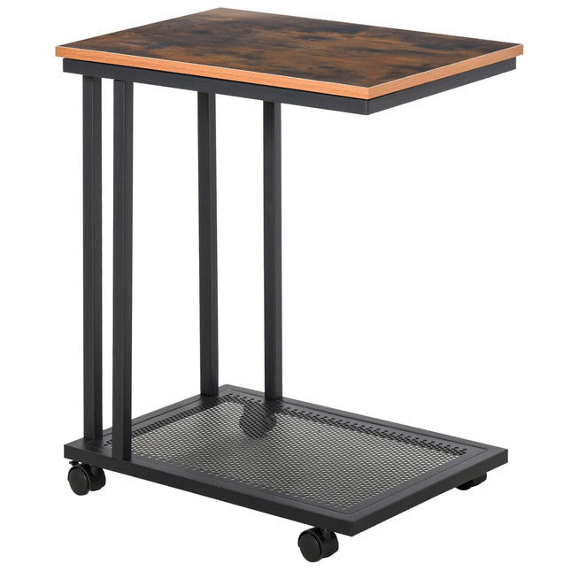 C-shaped rolling side table - wood & metal, black/walnut