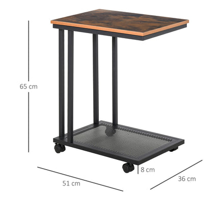 C-shaped rolling side table - wood & metal, black/walnut