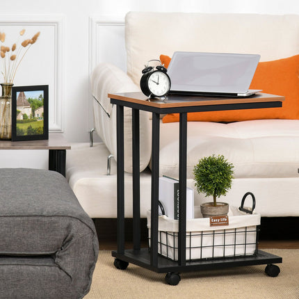 C-shaped rolling side table - wood & metal, black/walnut