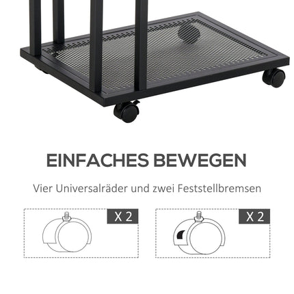 C-shaped rolling side table - wood & metal, black/walnut
