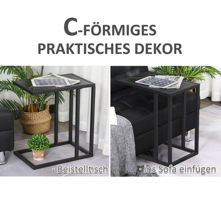 Black coffee table, marble finish, metal frame, 45x30x51.5 cm