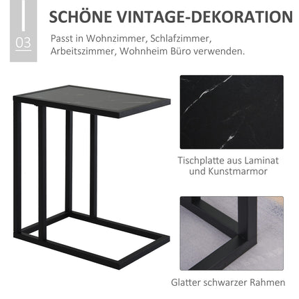 Black coffee table, marble finish, metal frame, 45x30x51.5 cm