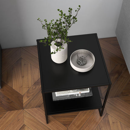 Black side table with shelf - Steel frame 40x40x45 cm