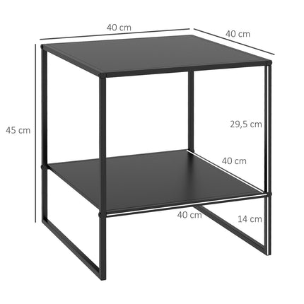 Black side table with shelf - Steel frame 40x40x45 cm