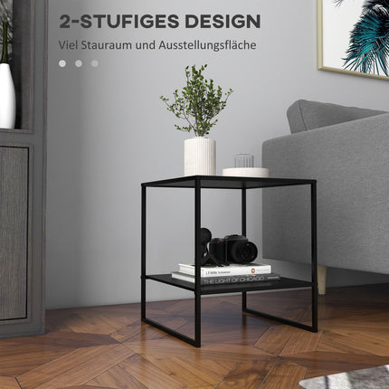 Black side table with shelf - Steel frame 40x40x45 cm