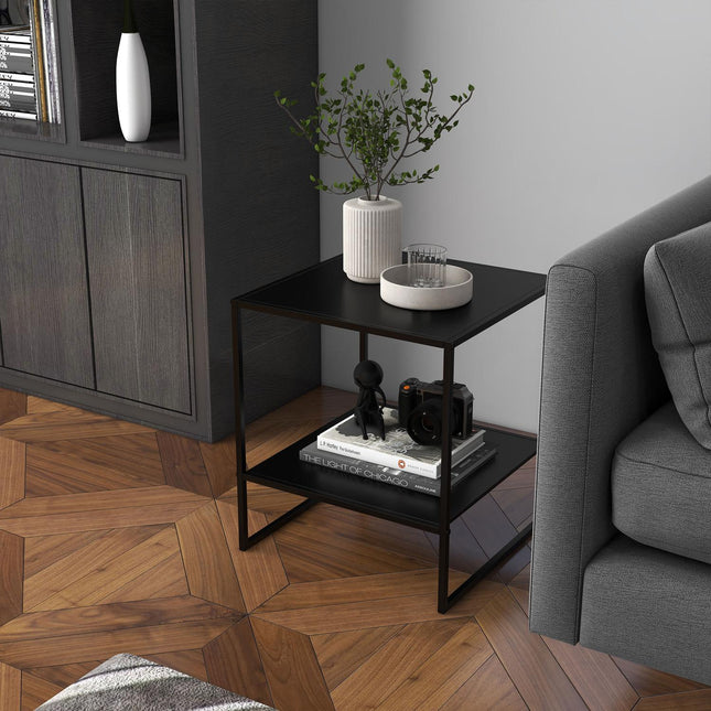 Black side table with shelf - Steel frame 40x40x45 cm