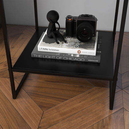 Black side table with shelf - Steel frame 40x40x45 cm