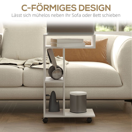 White coffee table with wheels - 4-shelf multifunctional desk
