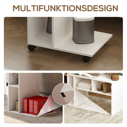 White coffee table with wheels - 4-shelf multifunctional desk