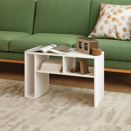 White coffee table with wheels - 4-shelf multifunctional desk