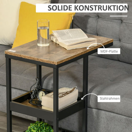 Industrial side table with wheels, dark brown, 51x33x66 cm