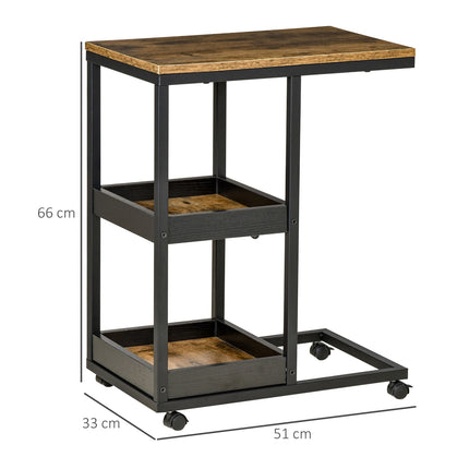 Industrial side table with wheels, dark brown, 51x33x66 cm