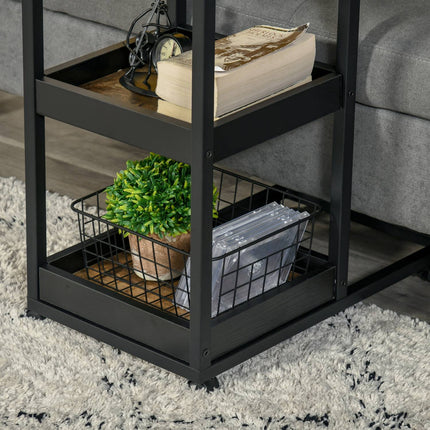Industrial side table with wheels, dark brown, 51x33x66 cm