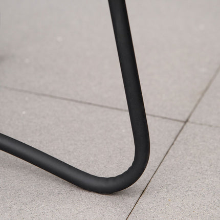 Round black metal side table with carrying handle