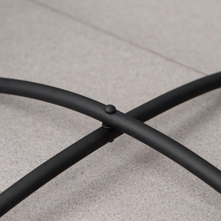 Round black metal side table with carrying handle