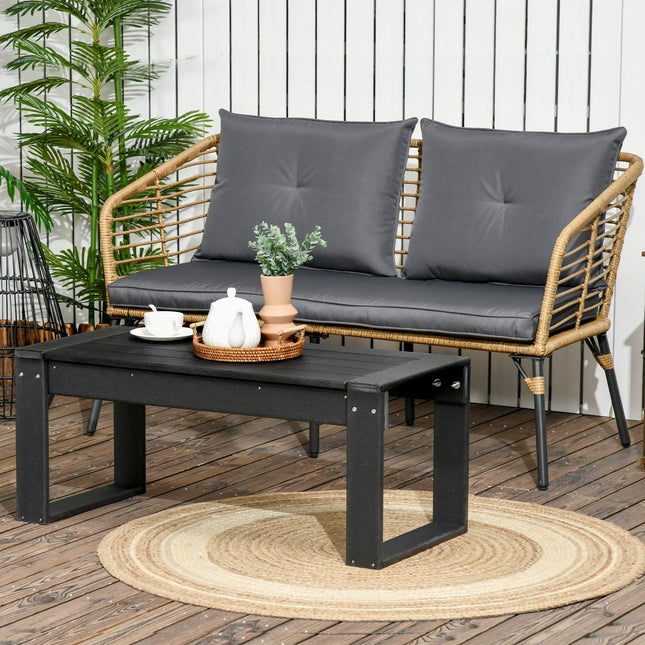 Rectangular outdoor side table, wood look HDPE, black 95x42x40Cm