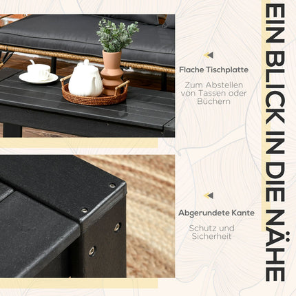 Rectangular outdoor side table, wood look HDPE, black 95x42x40Cm