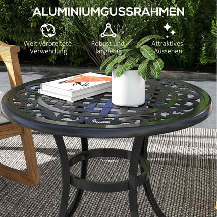 Patio table in black aluminium, 60x60x53 cm, 50 kg capacity
