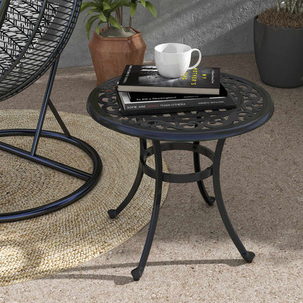 Patio table in black aluminium, 60x60x53 cm, 50 kg capacity