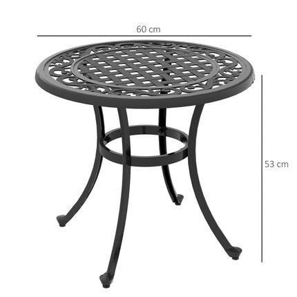 Patio table in black aluminium, 60x60x53 cm, 50 kg capacity