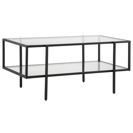 Glass coffee table, 3 shelves, Steel frame, Black