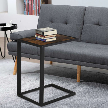 C-shaped side table, metal MDF, Rustic brown, 41x51x64 cm