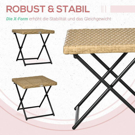 Folding garden side table in polyrattan, metal, 40x40x40cm