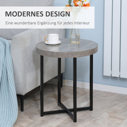 Round side table in concrete look with open shelf, gray MDF