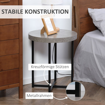 Round side table in concrete look with open shelf, gray MDF