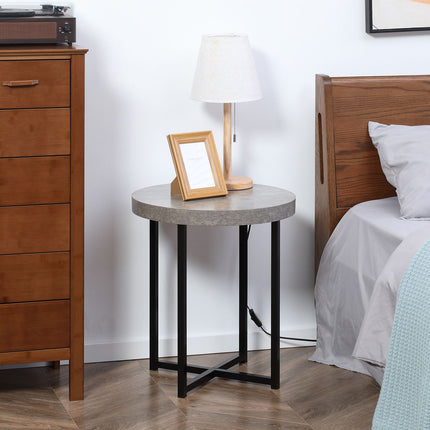 Round side table in concrete look with open shelf, gray MDF