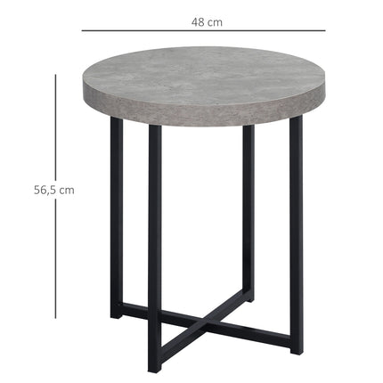 Round side table in concrete look with open shelf, gray MDF