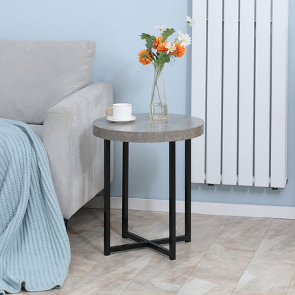 Round side table in concrete look with open shelf, gray MDF